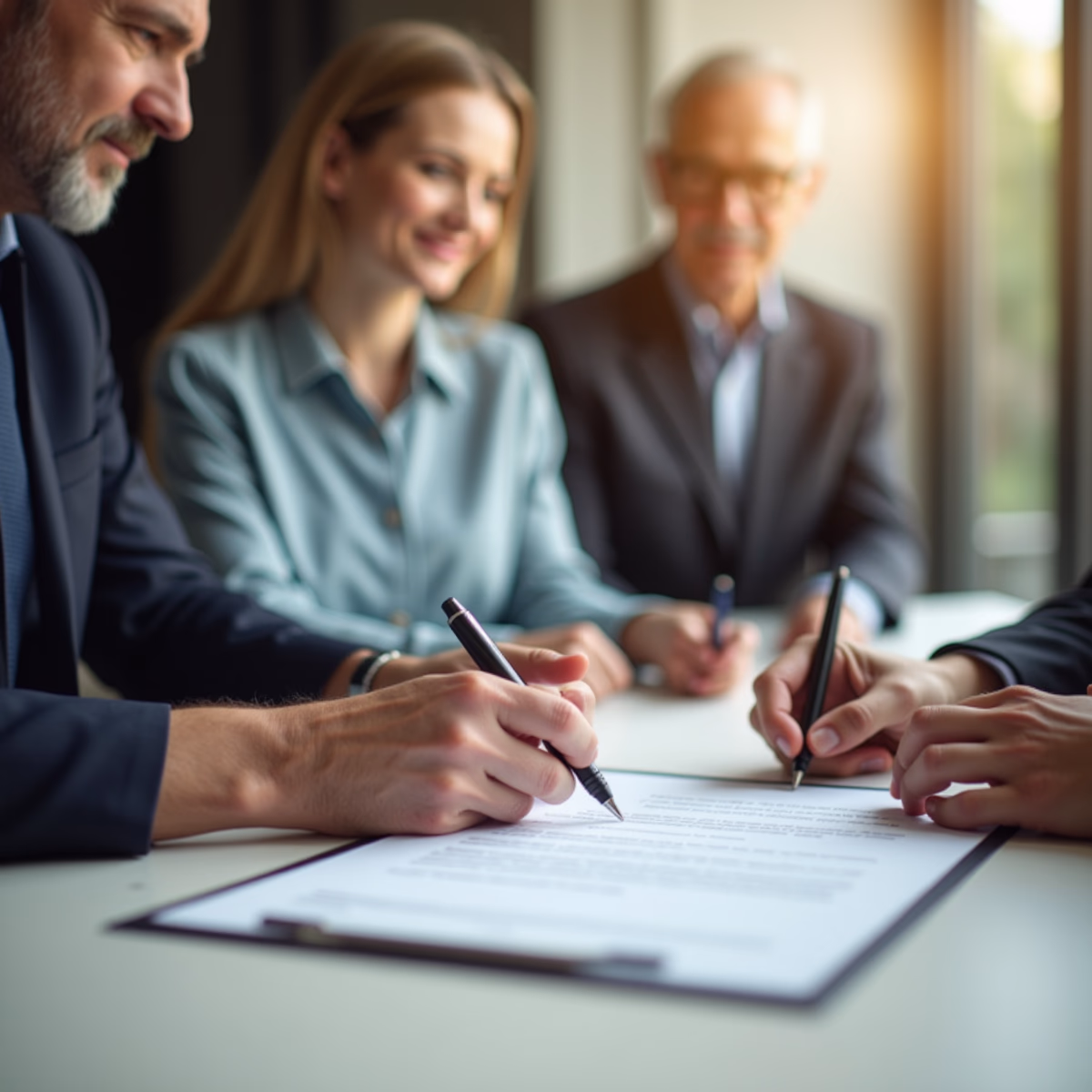 A California estate planning attorney is guiding the proper execution of estate planning documents alongside two adult witnesses present in a modern law office discussing: Can a beneficiary witness a will without losing their inheritance