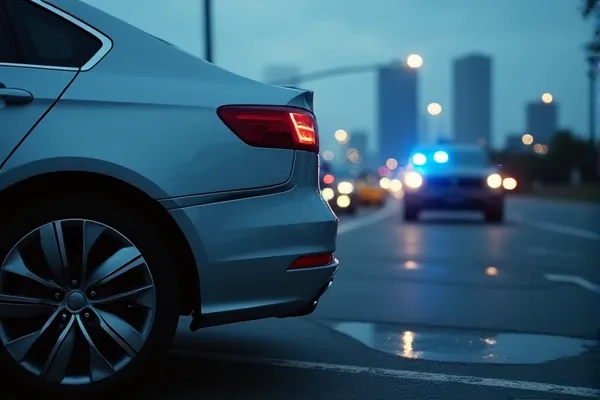 A car blocking an intersection after a rear end collision in downtown San Diego.