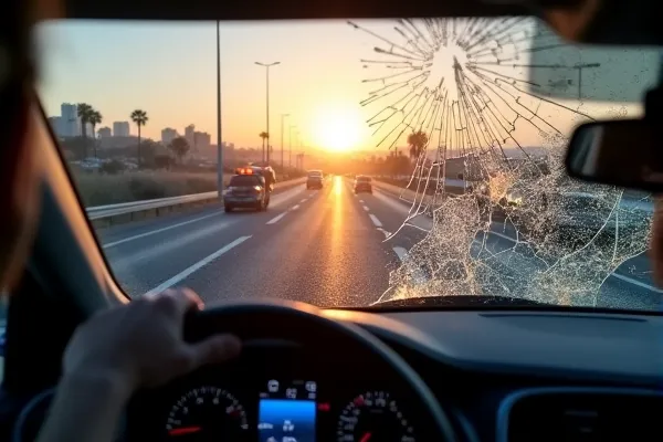 Evidence of physical contact from road debris on a car windshield in San Diego to satisfy California Insurance Code 11580-dot-2 requirements.