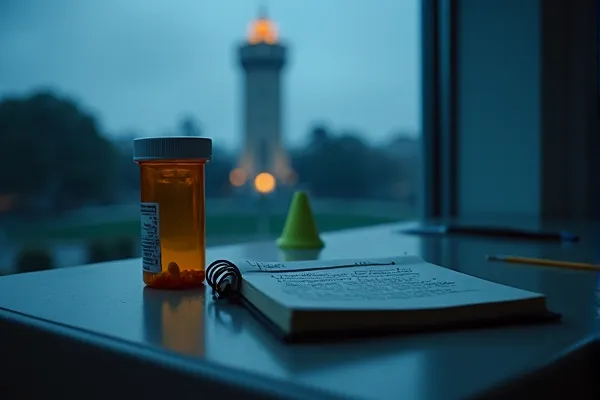 High-detail view of a prescription bottle for sleep aids in a San Diego home, illustrating the clinical documentation of PTSD symptoms.