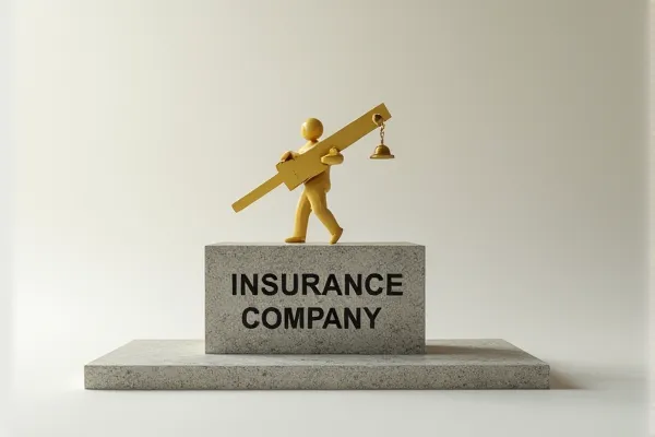 Concept of legal leverage lifting the weight of a large insurance company.