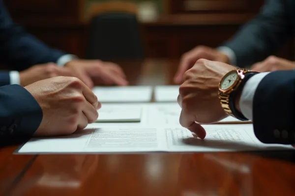 High stakes legal settlement negotiation between attorney and insurance adjuster.