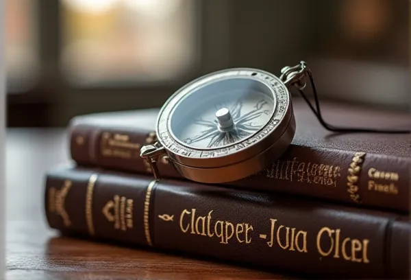A silver compass on a California tax law book with a blurred view of Point Loma, symbolizing guidance through estate income tax administration.