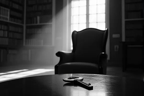 A single beam of light illuminates a vacant seat of authority, creating a moment of silent contemplation.