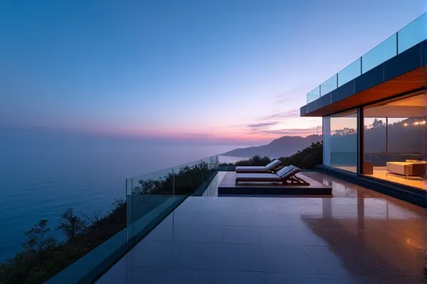 A clear barrier stands against the elements, capturing the deep violet hues of a San Diego coastal twilight.