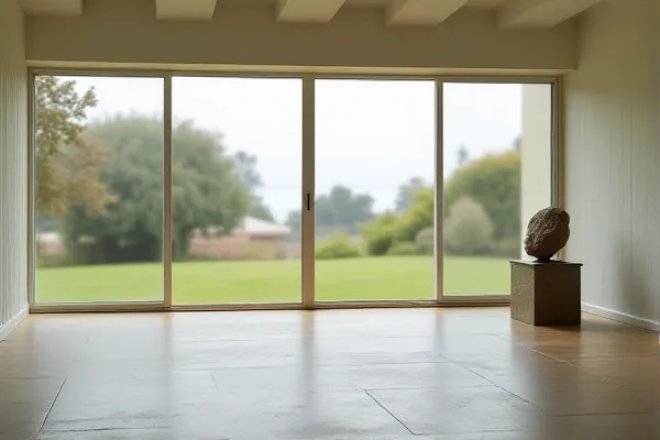 Expansive glass walls invite the soft, diffused light of a coastal afternoon into a space of architectural silence.