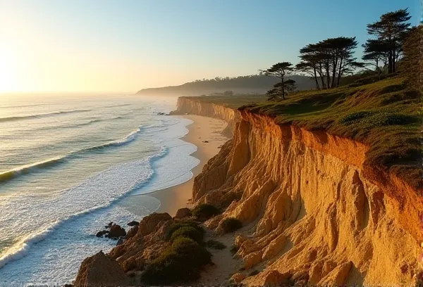 Cinematic view of the Torrey Pines cliffs and the Pacific horizon, representing the enduring protection and legacy positioning of an estate.
