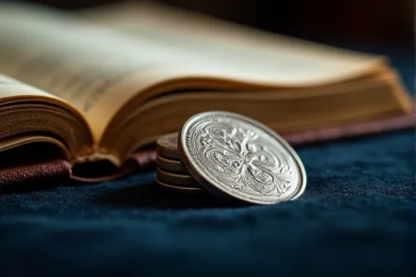 A significant metal piece rests beside a collection of orderly archival pages, illuminated by the soft light of a quiet room.