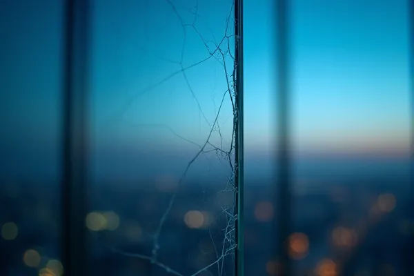 A subtle line or singular element marks a shift in a clear or solid surface as the warm light of a fading day passes through.