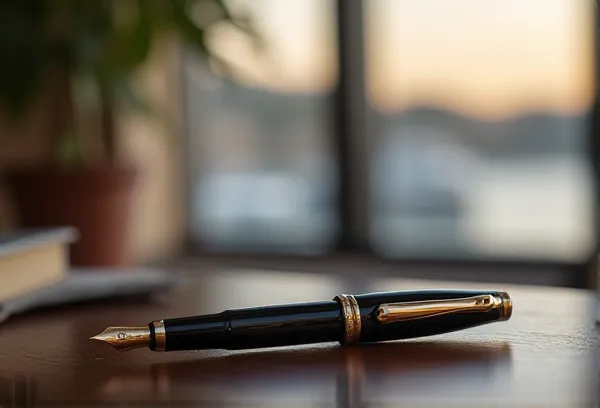 A gold fountain pen on retirement benefit documents with a blurred view of Balboa Park, representing the financial security and legacy of San Diego retirees.